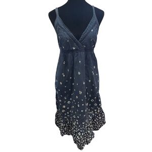 y2k faded glory navy blue floral baby doll maxi dress medium